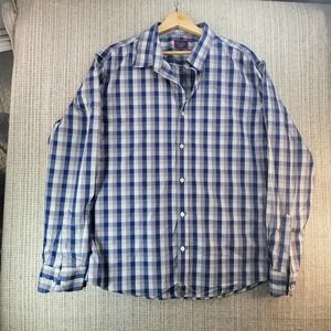 UNTUCKit Shirt Mens 2XL Blue White Gingham Check Slim Fit Wrinkle Free Cotton